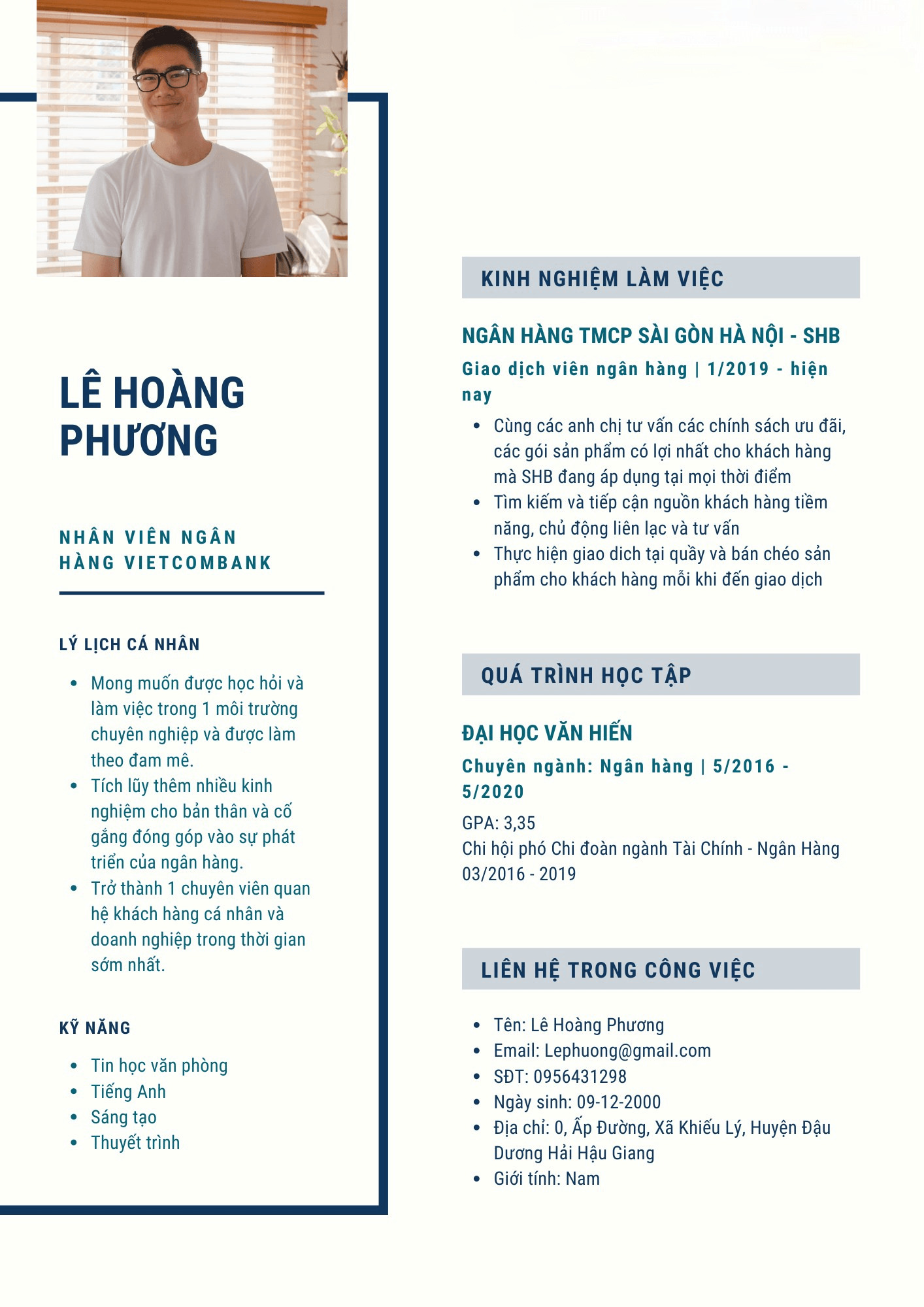 Bố cục CV xin việc ngân hàng